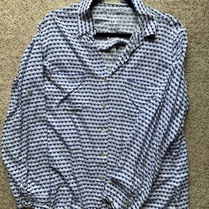 JUST-LIVING WOMENS SIZE MEDIUM MULTI-PATTERN  BUTTON DOWN USED
